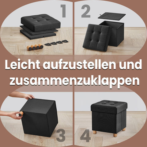 Rootz Seat Stool with Storage Space - Foldable Bench - Small Ottoman - High Resilience - 38 x 38 x 40 cm