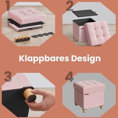 Rootz Seat Stool with Storage - Small Foldable Bench - Footrest - Spacious Storage - 38.1 x 38.1 x 40.1cm