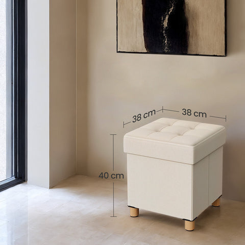 Rootz Seat Stool with Storage Space - Foldable Bench - White - Compact & Sturdy - 38cm x 38cm x 40cm