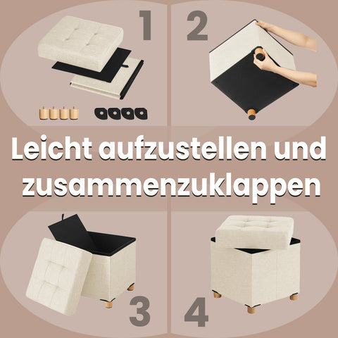 Rootz Seat Stool with Storage Space - Foldable Bench - White - Compact & Sturdy - 38cm x 38cm x 40cm