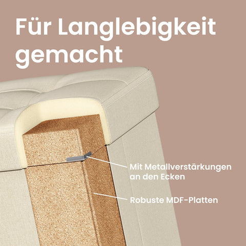 Rootz Seat Stool with Storage Space - Foldable Bench - White - Compact & Sturdy - 38cm x 38cm x 40cm