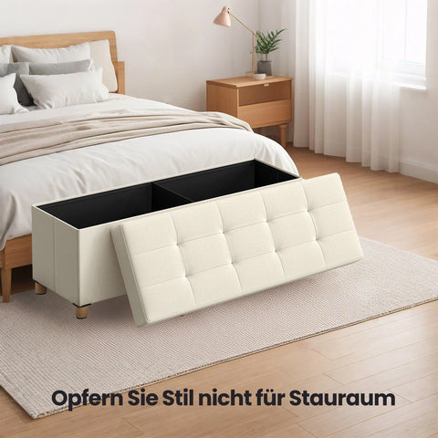 Rootz Foldable Storage Bench - Seat Stool - Ottoman with Storage - 112L Capacity - 38 x 110 x 40 cm - Upholstered MDF and Linen