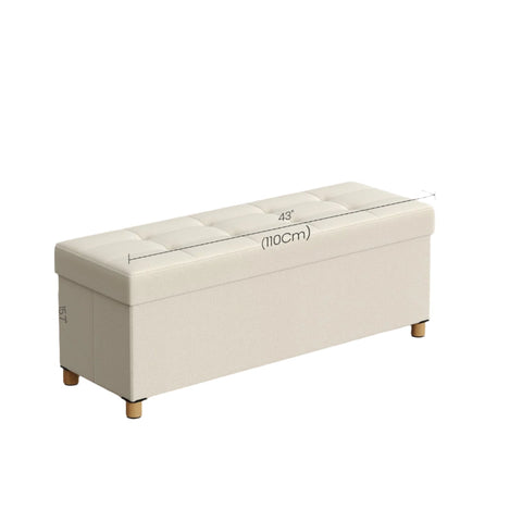 Rootz Foldable Storage Bench - Seat Stool - Ottoman with Storage - 112L Capacity - 38 x 110 x 40 cm - Upholstered MDF and Linen