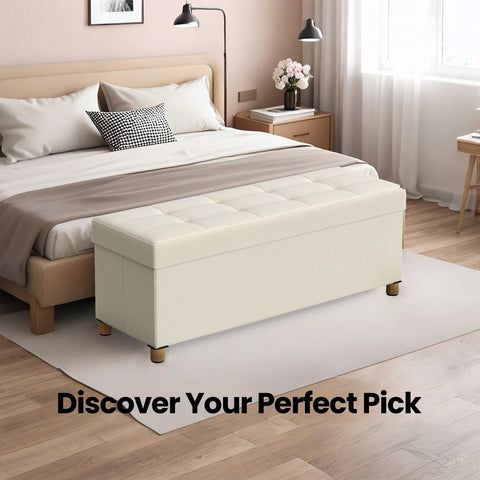 Rootz Foldable Storage Bench - Seat Stool - Ottoman with Storage - 112L Capacity - 38 x 110 x 40 cm - Upholstered MDF and Linen