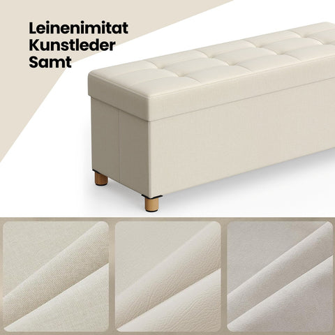 Rootz Foldable Storage Bench - Seat Stool - Ottoman with Storage - 112L Capacity - 38 x 110 x 40 cm - Upholstered MDF and Linen