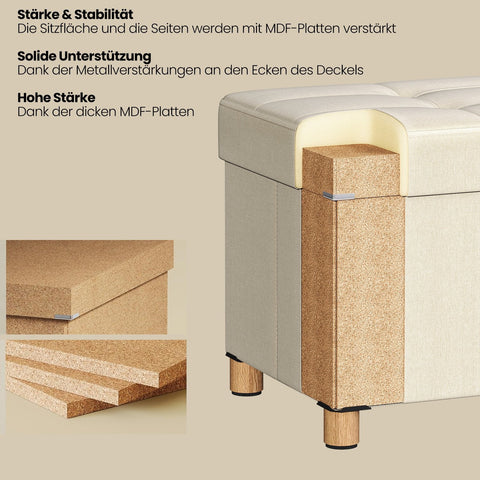 Rootz Foldable Storage Bench - Seat Stool - Ottoman with Storage - 112L Capacity - 38 x 110 x 40 cm - Upholstered MDF and Linen