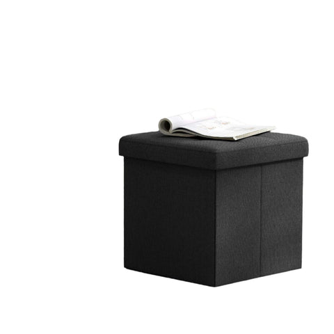 Rootz Storage Bench Seat - Stool - Space-saving Storage Solution - 22L Capacity - 30cm x 30cm x 30cm - Ink Black MDF & Linen Finish