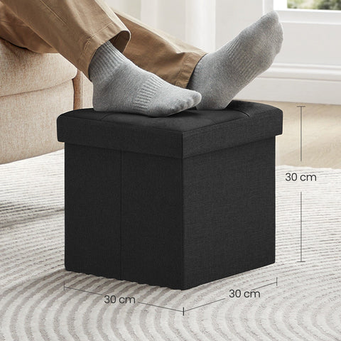 Rootz Storage Bench Seat - Stool - Space-saving Storage Solution - 22L Capacity - 30cm x 30cm x 30cm - Ink Black MDF & Linen Finish