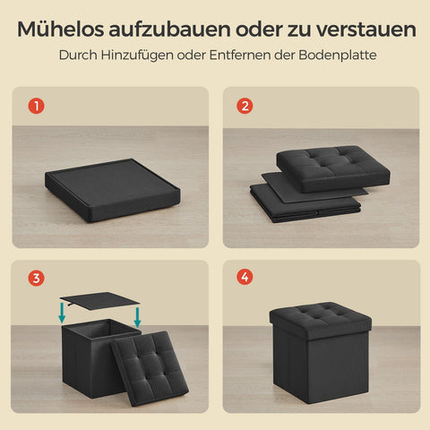 Rootz Storage Bench Seat - Stool - Space-saving Storage Solution - 22L Capacity - 30cm x 30cm x 30cm - Ink Black MDF & Linen Finish