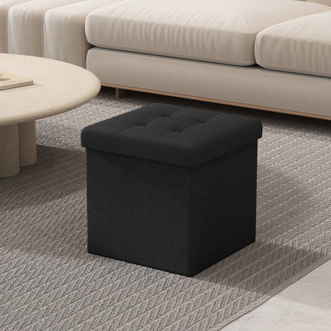 Rootz Storage Bench Seat - Stool - Space-saving Storage Solution - 22L Capacity - 30cm x 30cm x 30cm - Ink Black MDF & Linen Finish