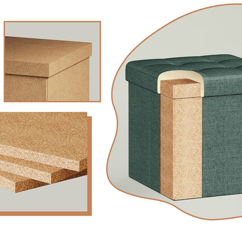Rootz 30 cm Seat with Storage - Foldable Seat Chest - Storage Box - 22L Capacity - 30 x 30 x 30 cm - Green Linenimity Fabric