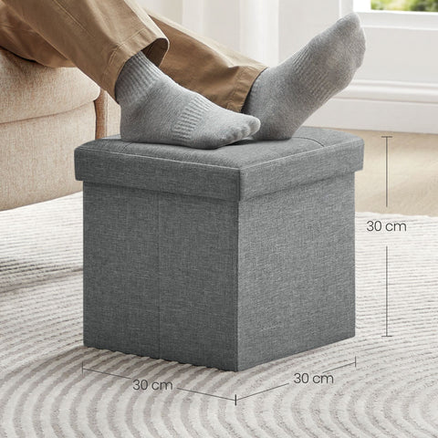 Rootz Seat Stool - Bench with Storage - Ottoman with Storage - 22L Capacity - 30 x 30 x 30 cm - Light Gray