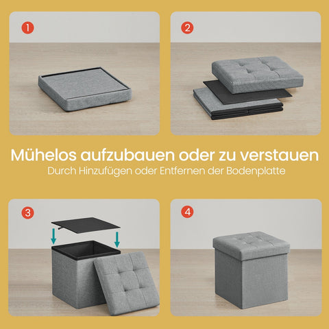 Rootz Seat Stool - Bench with Storage - Ottoman with Storage - 22L Capacity - 30 x 30 x 30 cm - Light Gray