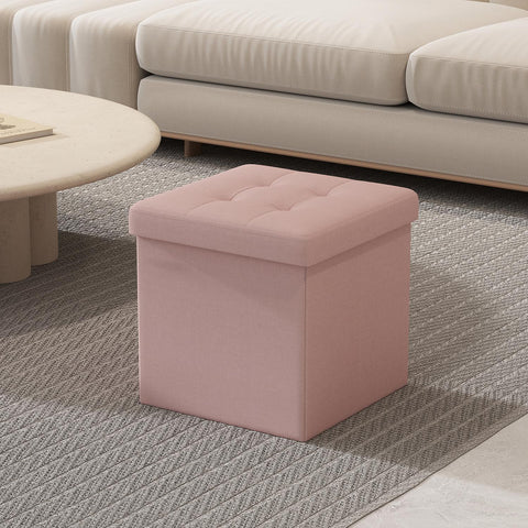 Rootz Seat Stool Bench - Storage Space - Ottoman - Pastel Pink - Compact Design - 30 x 30 x 30 cm