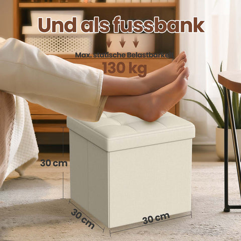 Rootz Foldable Seat Chest - Storage Box - Seat with Storage Space - 22L Capacity - 30 x 30 x 30 cm - Supports 130kg