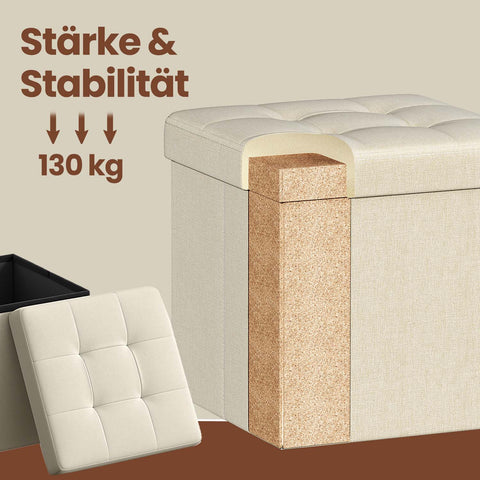 Rootz Foldable Seat Chest - Storage Box - Seat with Storage Space - 22L Capacity - 30 x 30 x 30 cm - Supports 130kg