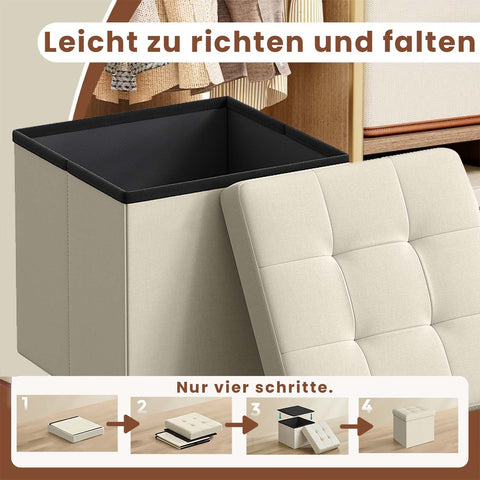 Rootz Foldable Seat Chest - Storage Box - Seat with Storage Space - 22L Capacity - 30 x 30 x 30 cm - Supports 130kg