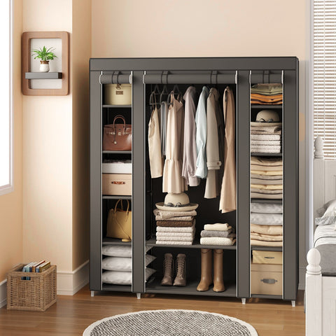 Rootz Fabric Wardrobe - Nonwoven Fabric Cabinet - Clothes Storage Organizer - Durable & Spacious - 150cm x 175cm x 45cm