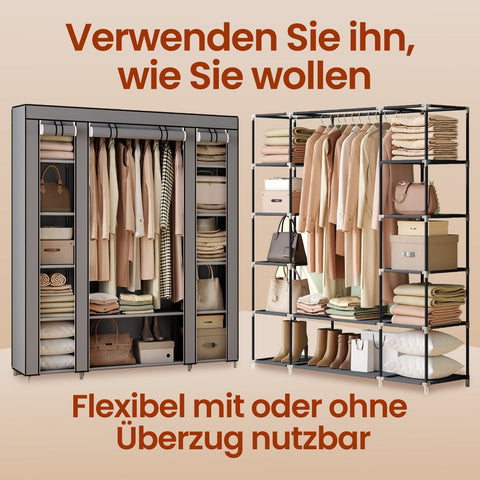 Rootz Fabric Wardrobe - Nonwoven Fabric Cabinet - Clothes Storage Organizer - Durable & Spacious - 150cm x 175cm x 45cm