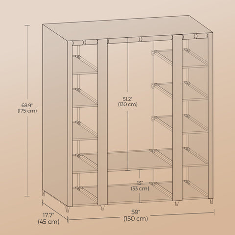 Rootz Fabric Wardrobe - Nonwoven Fabric Cabinet - Clothes Storage Organizer - Durable & Spacious - 150cm x 175cm x 45cm
