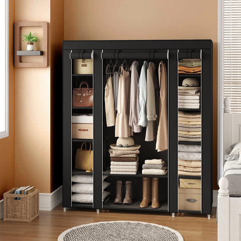 Rootz Folding Wardrobe - Fabric Cabinet - Space-Saving Storage - Dust-Free Clothes Storage - 150cm x 175cm x 45cm