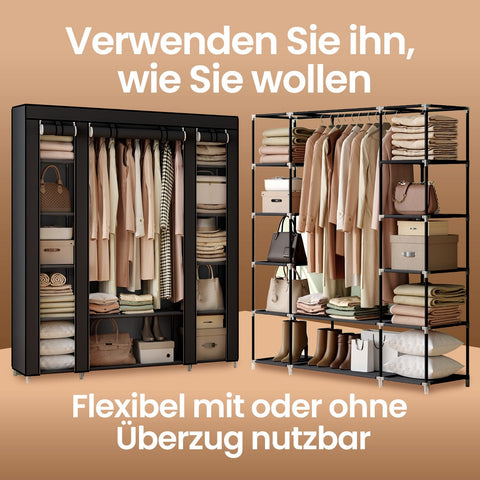 Rootz Folding Wardrobe - Fabric Cabinet - Space-Saving Storage - Dust-Free Clothes Storage - 150cm x 175cm x 45cm