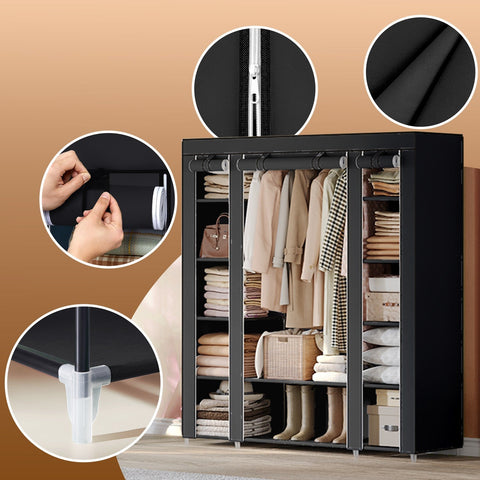 Rootz Folding Wardrobe - Fabric Cabinet - Space-Saving Storage - Dust-Free Clothes Storage - 150cm x 175cm x 45cm