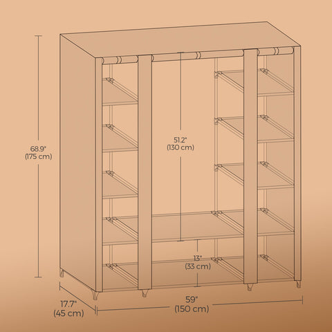 Rootz Folding Wardrobe - Fabric Cabinet - Space-Saving Storage - Dust-Free Clothes Storage - 150cm x 175cm x 45cm