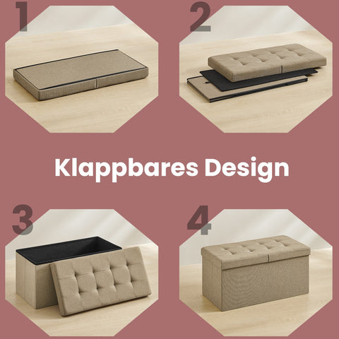 Rootz Foldable Seat Chest - Storage Box - Storage Bench - Space-Saving - 38cm x 76cm x 38cm