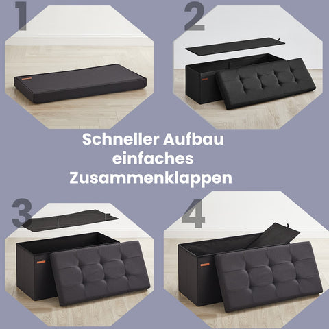 Rootz Seat with Storage - Seat Chest - Ink Black Bench - Highly Elastic Foam - 38 x 76 x 38 cm MDF