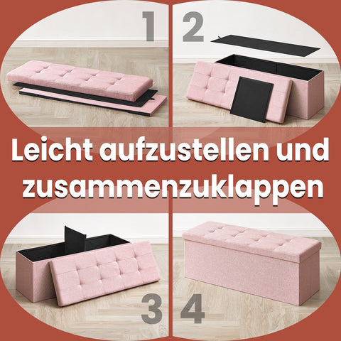 Rootz Seat Chest with Storage - Seat with Storage - Seat Organizer - Highly Elastic Foam - 38cm x 110cm x 38cm - Pink