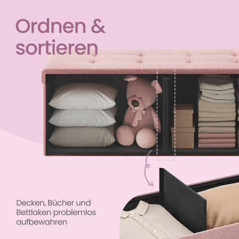 Rootz Seat Chest with Storage - Seat with Storage - Seat Organizer - Highly Elastic Foam - 38cm x 110cm x 38cm - Pink