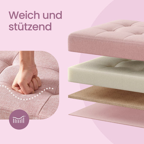 Rootz Seat Chest with Storage - Seat with Storage - Seat Organizer - Highly Elastic Foam - 38cm x 110cm x 38cm - Pink