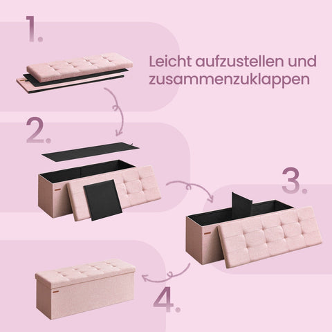 Rootz Seat Chest with Storage - Seat with Storage - Seat Organizer - Highly Elastic Foam - 38cm x 110cm x 38cm - Pink