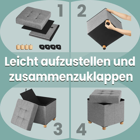 Rootz Seat Stool with Storage - Small Foldable Bench - Space-Saving Furniture - 38 x 38 x 40 cm