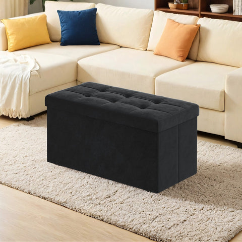 Rootz Velvet Storage Seat - Foldable Seating Chest - Soft Velvet Ottoman - 89L Capacity - 38 x 76 x 38 cm