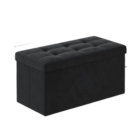 Rootz Velvet Storage Seat - Foldable Seating Chest - Soft Velvet Ottoman - 89L Capacity - 38 x 76 x 38 cm