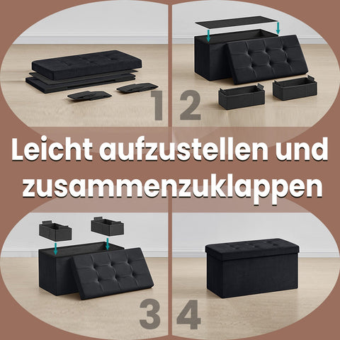 Rootz Velvet Storage Seat - Foldable Seating Chest - Soft Velvet Ottoman - 89L Capacity - 38 x 76 x 38 cm