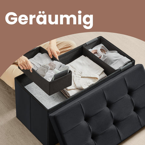 Rootz Velvet Storage Seat - Foldable Seating Chest - Soft Velvet Ottoman - 89L Capacity - 38 x 76 x 38 cm