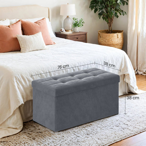 Rootz Velvet Storage Seat - Foldable Seating Chest - Ottoman Bench - 89L Capacity - 38 x 76 x 38 cm