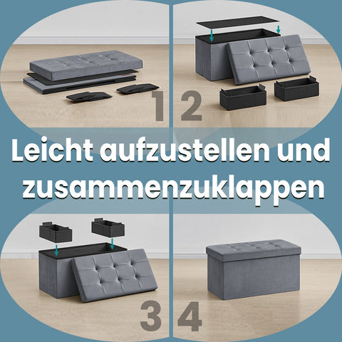 Rootz Velvet Storage Seat - Foldable Seating Chest - Ottoman Bench - 89L Capacity - 38 x 76 x 38 cm