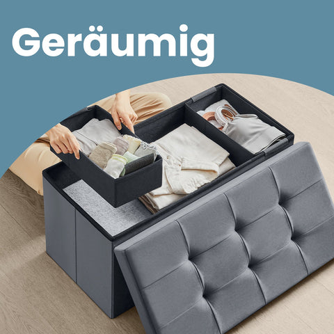 Rootz Velvet Storage Seat - Foldable Seating Chest - Ottoman Bench - 89L Capacity - 38 x 76 x 38 cm