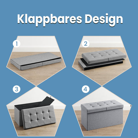 Rootz Foldable Seat Chest - Storage Box - Stow Away Bench - Hidden Storage - 76cm x 38cm x 38cm