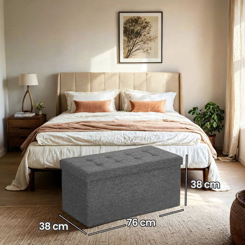 Rootz Foldable Seat Chest - Storage Box - Seat with Storage - 80L Capacity - 76x38x38cm - Max 300kg - Linen Like Cover - Ideal for Home Use
