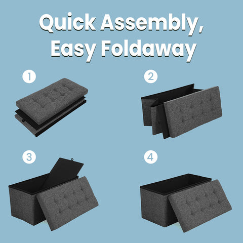 Rootz Foldable Seat Chest - Storage Box - Seat with Storage - 80L Capacity - 76x38x38cm - Max 300kg - Linen Like Cover - Ideal for Home Use