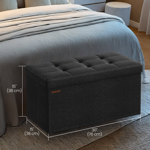 Rootz Seat with Storage - Seat Chest - Ink Black Bench - Highly Elastic Foam - 38 x 76 x 38 cm MDF