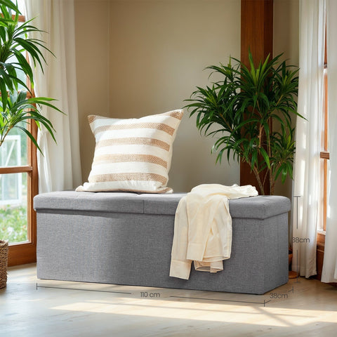 Rootz Grey Linen Imitation Chesterfield Bench - Upholstered Seat - Storage Bench - Durable & Space-Saving - 110 x 38 x 38 cm