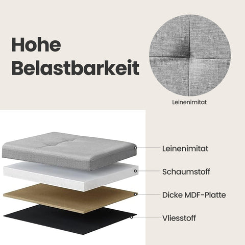 Rootz Grey Linen Imitation Chesterfield Bench - Upholstered Seat - Storage Bench - Durable & Space-Saving - 110 x 38 x 38 cm