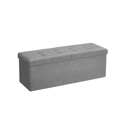 Rootz Grey Linen Imitation Chesterfield Bench - Upholstered Seat - Storage Bench - Durable & Space-Saving - 110 x 38 x 38 cm