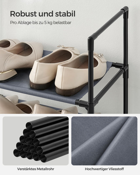 Rootz Gray Shoe Rack Organizer - Storage Rack - Shoe Stand - Non-Woven Fabric Shelves - Metal Tubes - Plastic Connectors - Space Saving - Easy Assembly - Lightweight - 28cm x 45cm x 173cm